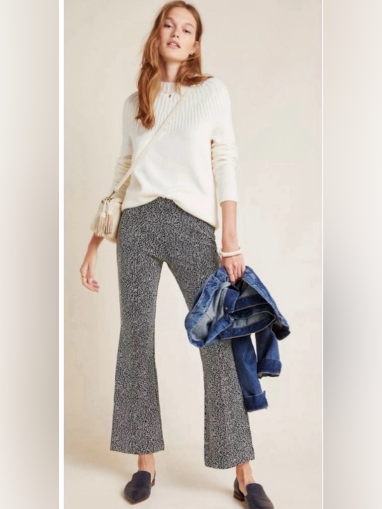 Anthropologie Black And White Leopard Print Essential Crop Flare Size S